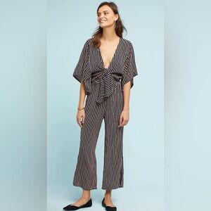FTB Tilos Striped Textured Front Tie Short Sleeve Jumpsuit with Pockets 6
